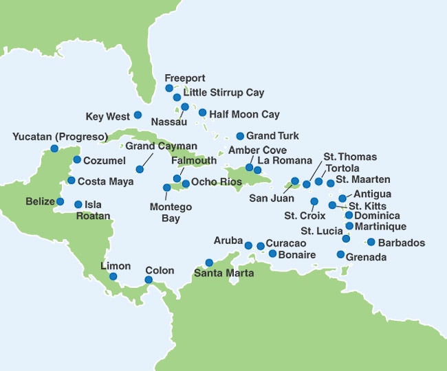 map of caribbean cruise ports